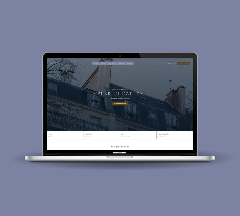Site Velbrun Capital présenté sur un ordinateur portable