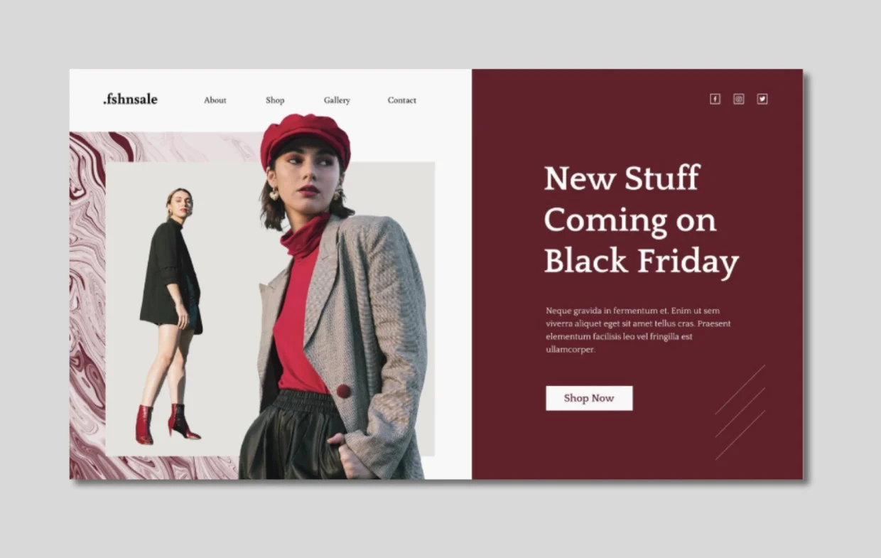 Page d'accueil d'une boutique de mode en ligne réalisée avec WooCommerce