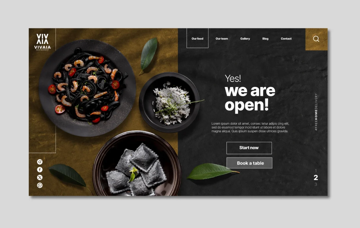 Page d'accueil du site vitrine d'un restaurant réalisée avec WordPress